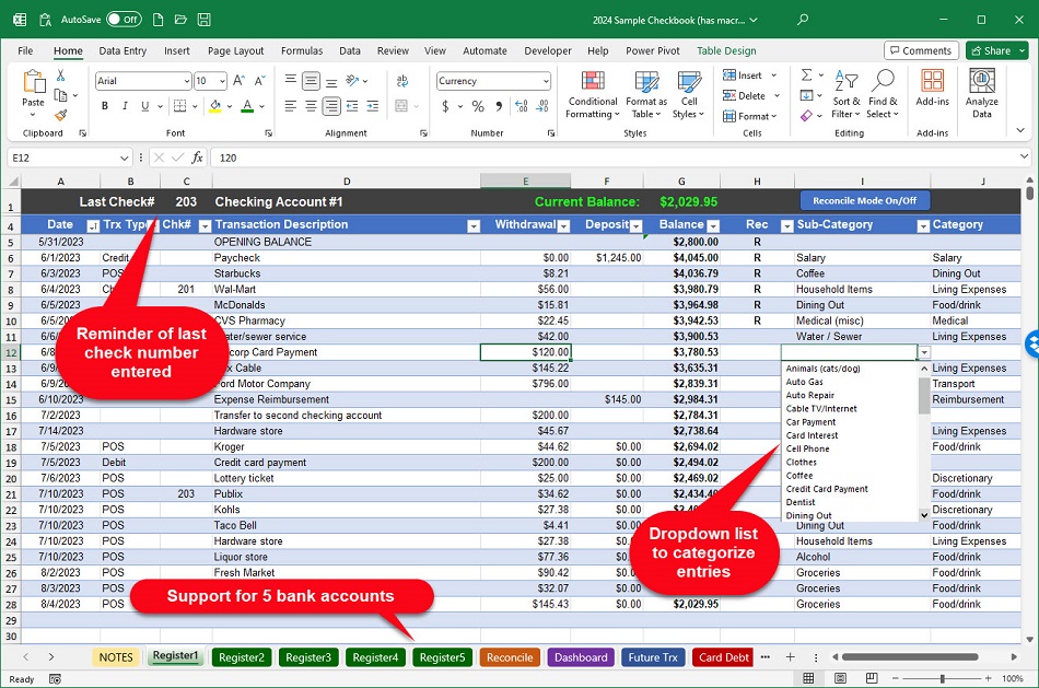 Checkbook for excel 2024 download